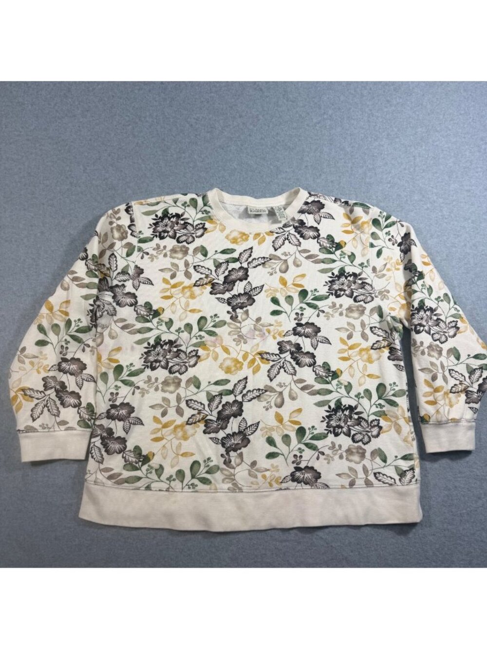 Classic Elements Women’s L Floral Fleece Sweatshirt Ivory Crewneck Pullover